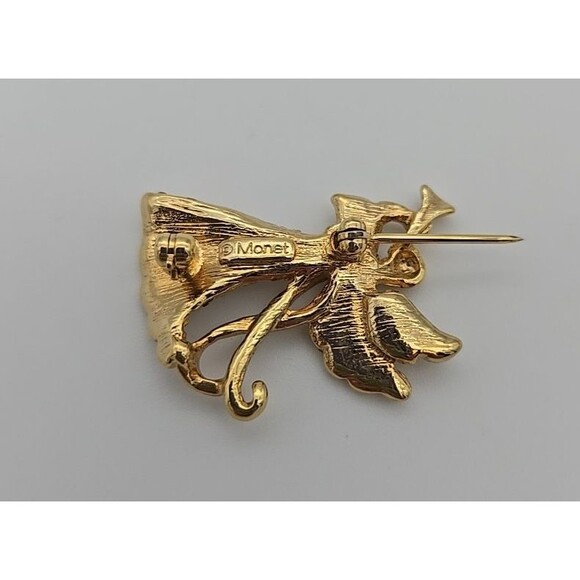 Monet Brooch Angel Rhinestone Pave Pin Figural Trumpet Christmas Jewelry Signed - Picture 3 of 7